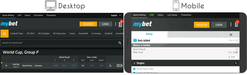 Mybet website and mobile version